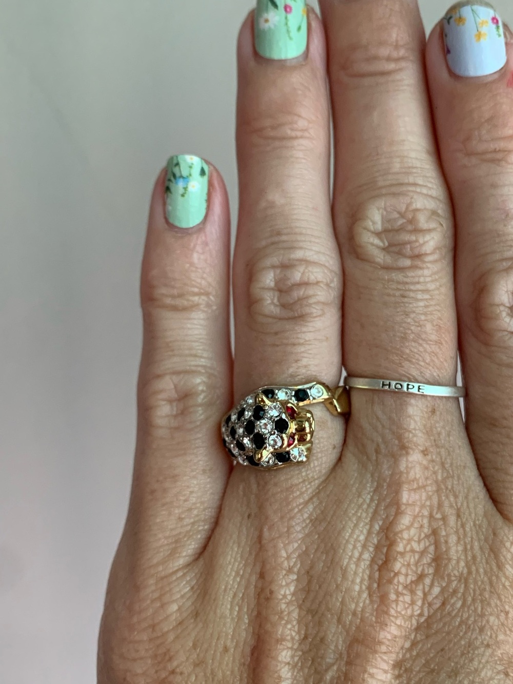 Leopard Statement Ring Gold Tone CZ Rhinestone Animal Print Sparkly Size 6